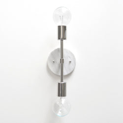 White Marble & Polished Nickel Double Bulb Vanity Sconce