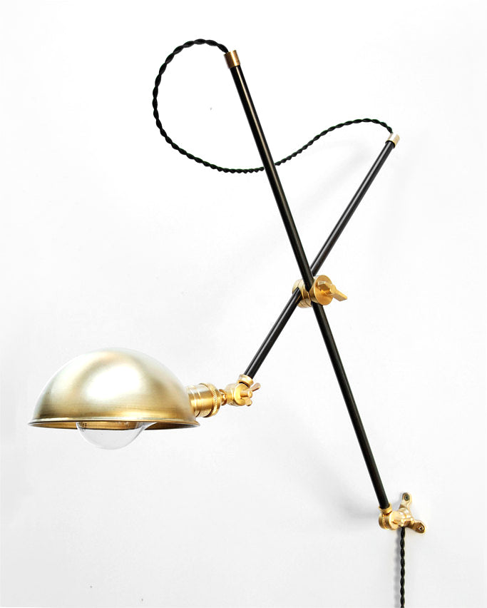 "Teller" Adjustable Articulating Brass & Black Wall Mount Boom Lamp