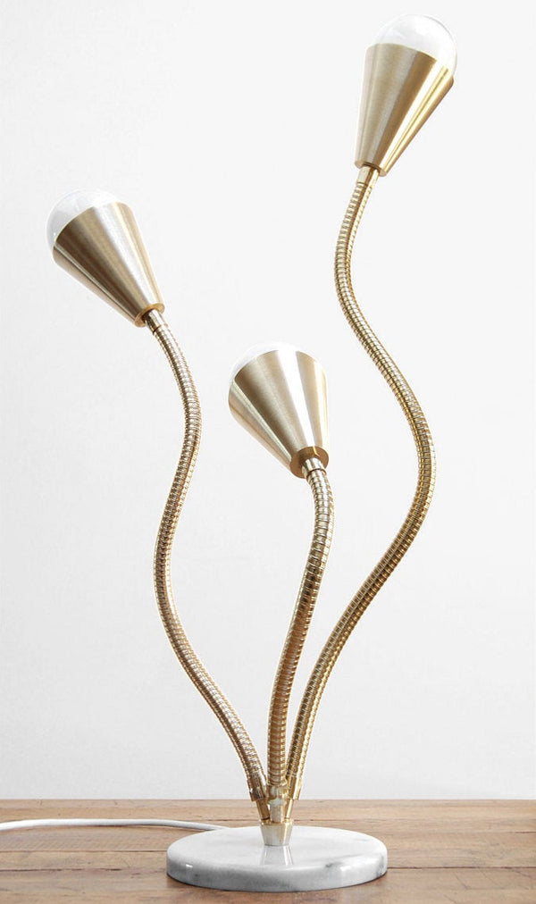 Modern White Marble & Brass "Fleur" Table Lamp by Photonic Studio. Original Organic Modern Design. 