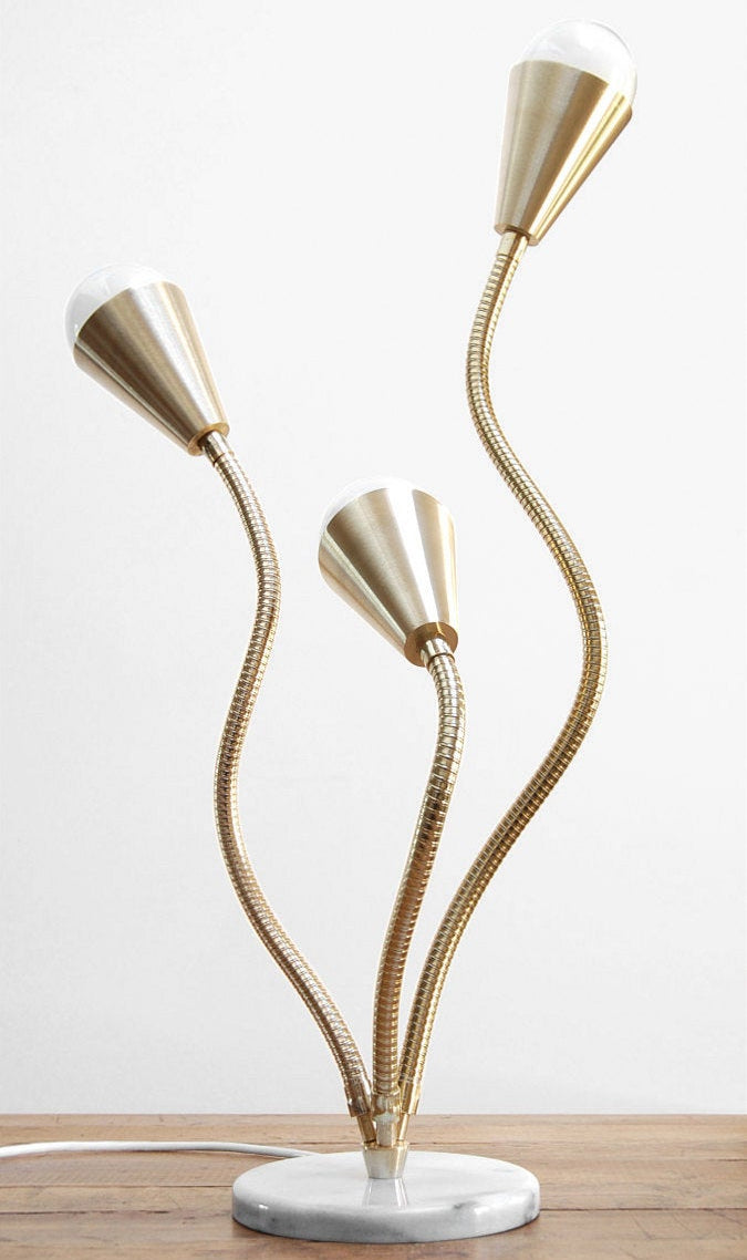 Modern White Marble & Brass "Fleur" Table Lamp by Photonic Studio. Original Organic Modern Design. 