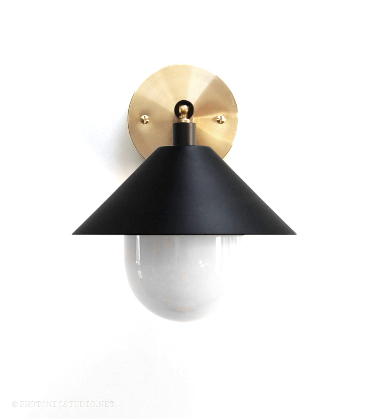 Modern Brass, Black & Opal Glass Wall Sconce. "UFO" by Photonic Studio. Adjustable, Directional Wall Light. 
