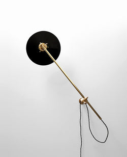 "Chicago" Elegant Adjustable Articulating Brass & Black Wall Mount Boom Lamp With Porcelain Enamel Flat Shade
