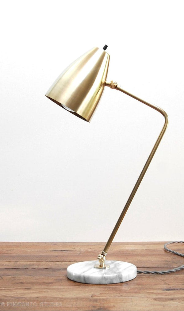 Adjustable Modern Brass & White Marble Desk or Table Lamp. "Grodorna" by Photonic Studio