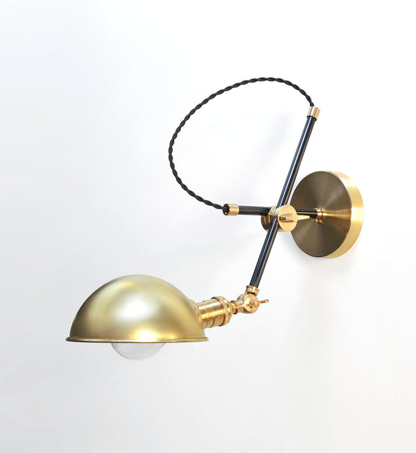 "Bonwit" Elegant Adjustable Articulating Brass & Black Sconce with Parabolic Shade