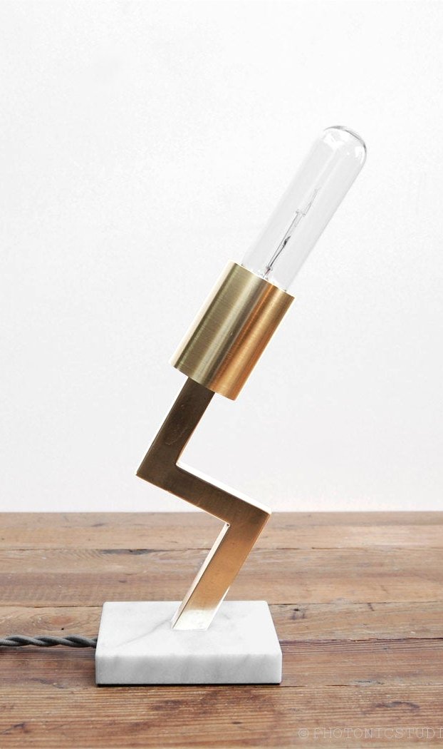 Modern Brass & White Marble "Gordon" Table Lamp by Photonic Studio. Original Unique Postmodern Design. 