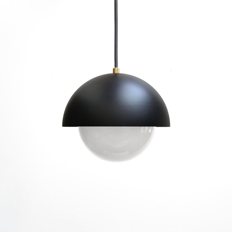 "A51" Minimal Modern Brass & Black Pendant Light with White Glass Globe