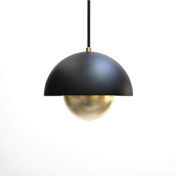 "Roswell" Minimal Modern Black & Brass Dome Pendant Light