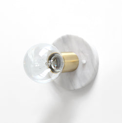White Marble & Brass Minimal Modern Flush Mount Wall or Ceiling Light