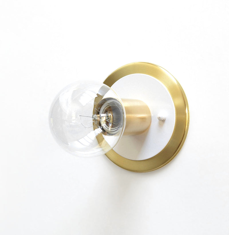 Minimal Modern Brass & White Low Profile Flush Mount Wall or Ceiling Light
