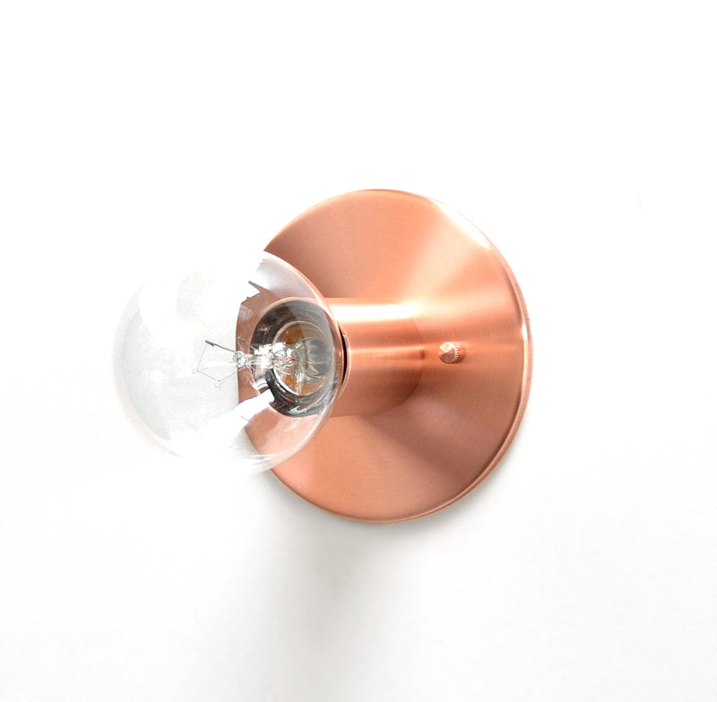 Minimal Modern Solid Copper Low Profile Flush Mount Wall or Ceiling Light