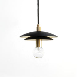 "DUO" Mid Century Modern Black & Brass Dual Shade Pendant Light