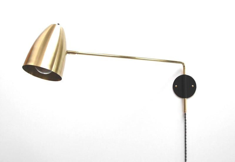 Éprouvé Modern Brass & Black Swing Arm Lamp With Cone Shade