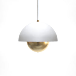 "Roswell" Minimal Modern White & Brass Dome Pendant Light